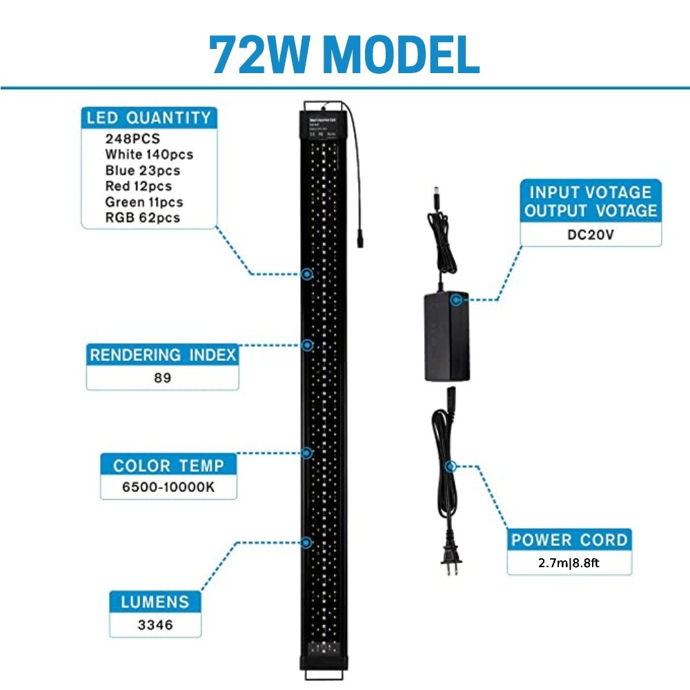 Plant Fish Tank Light, 72W 122 cm to 139.7 cm: image 14